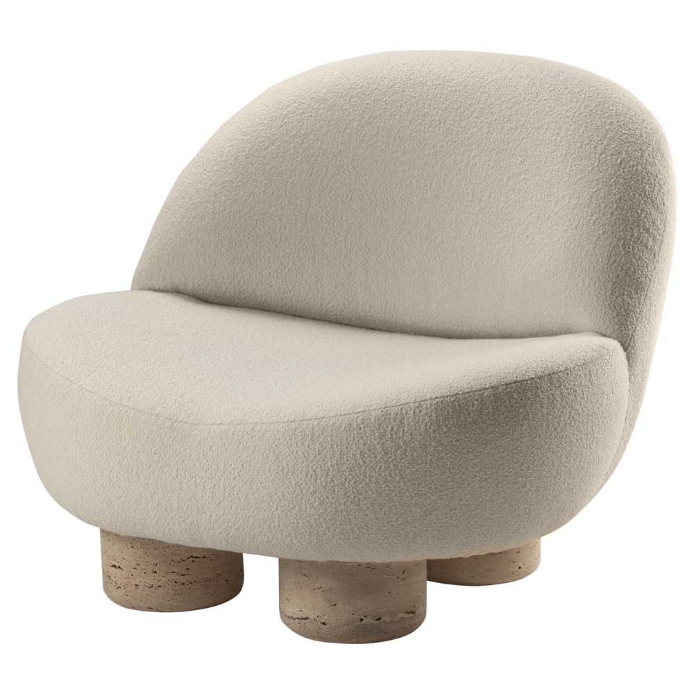 Hygge Armchair - White Boucle, Travertine Marble Feet