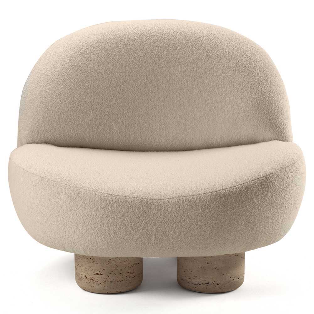 Hygge Armchair - White Boucle, Travertine Marble Feet - Image 2