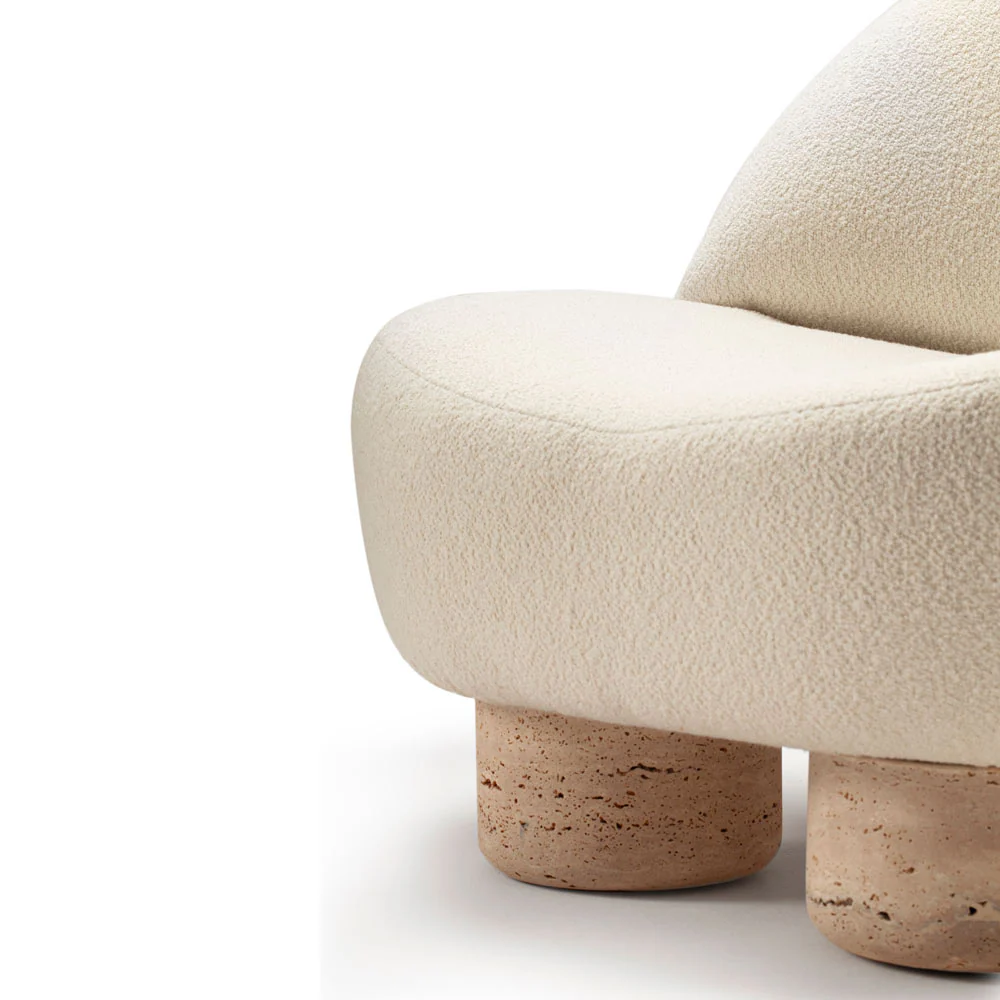 Hygge Armchair - White Boucle, Travertine Marble Feet - Image 4
