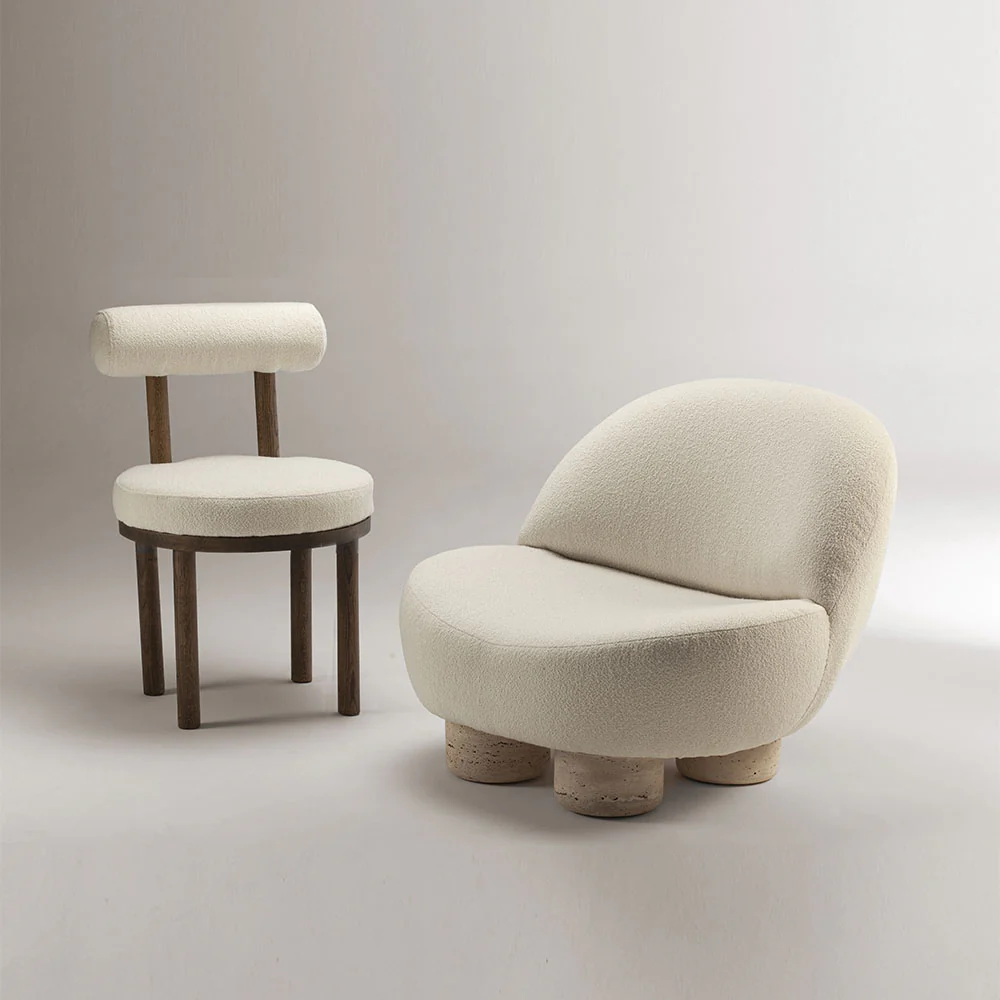 Hygge Armchair - White Boucle, Travertine Marble Feet - Image 6