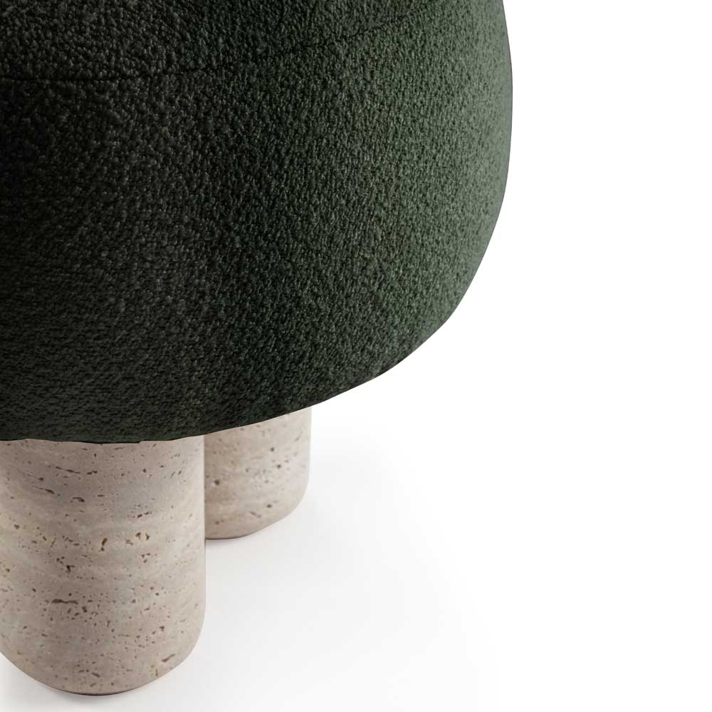Hygge Stool - Forest Boucle, Travertine Marble Feet - Image 2