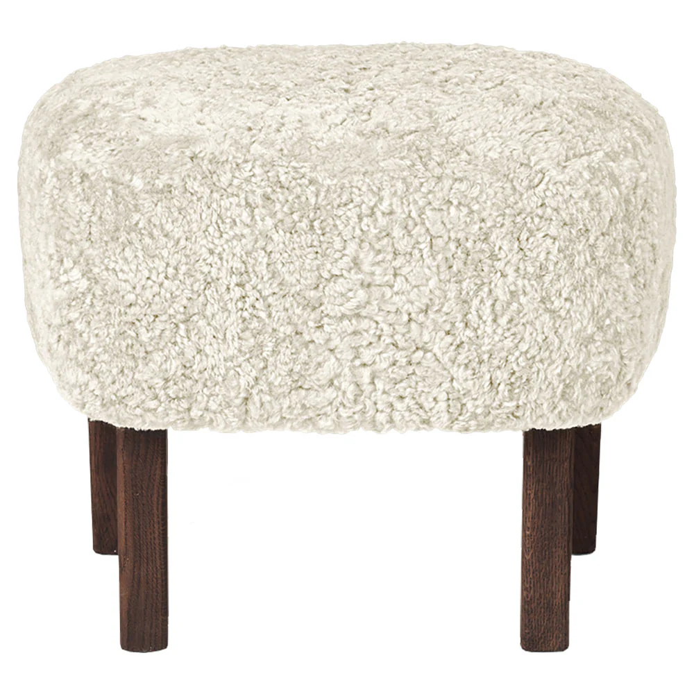 Ingeborg Footstool - Off White Sheepskin, Dark Stained Oak