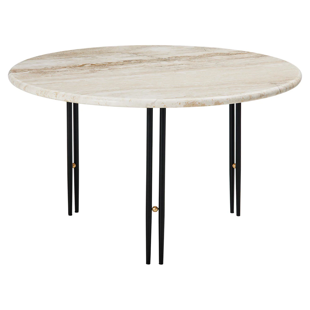IOI Round Medium Coffee Table - Rippled Beige Travertine, Black Base