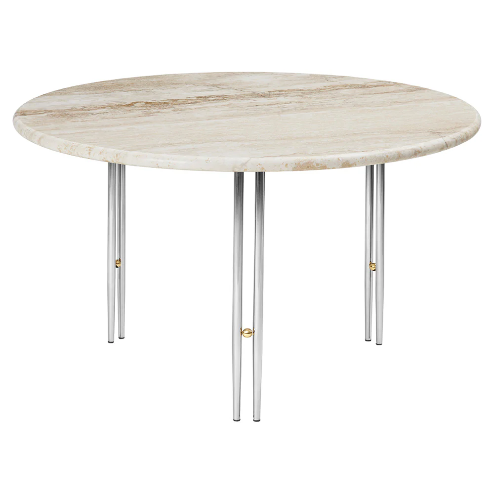 IOI Round Medium Coffee Table - Rippled Beige Travertine, Chrome Base
