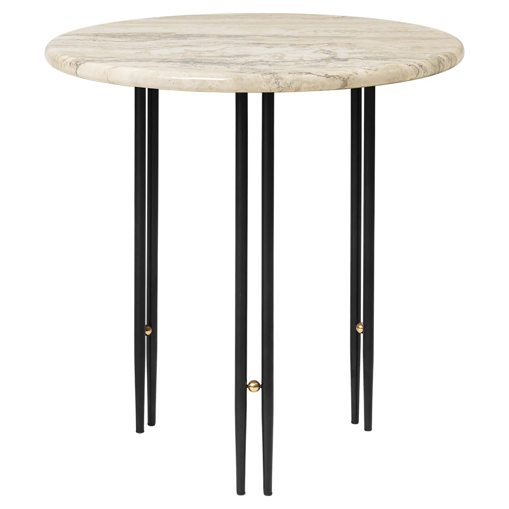IOI Round Small Coffee Table - Rippled Beige Travertine, Black Base