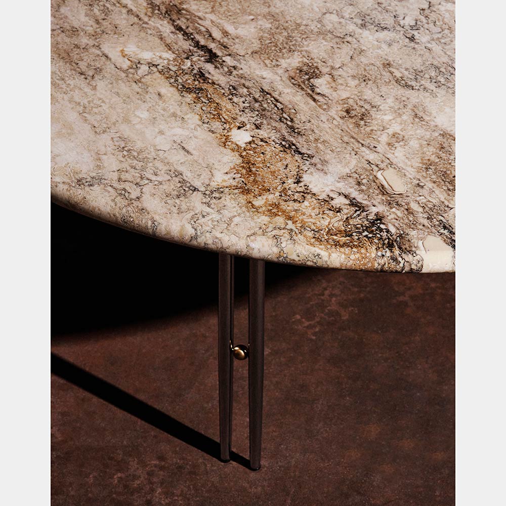 IOI Round Large Coffee Table - Rippled Beige Travertine, Black Base - Image 4
