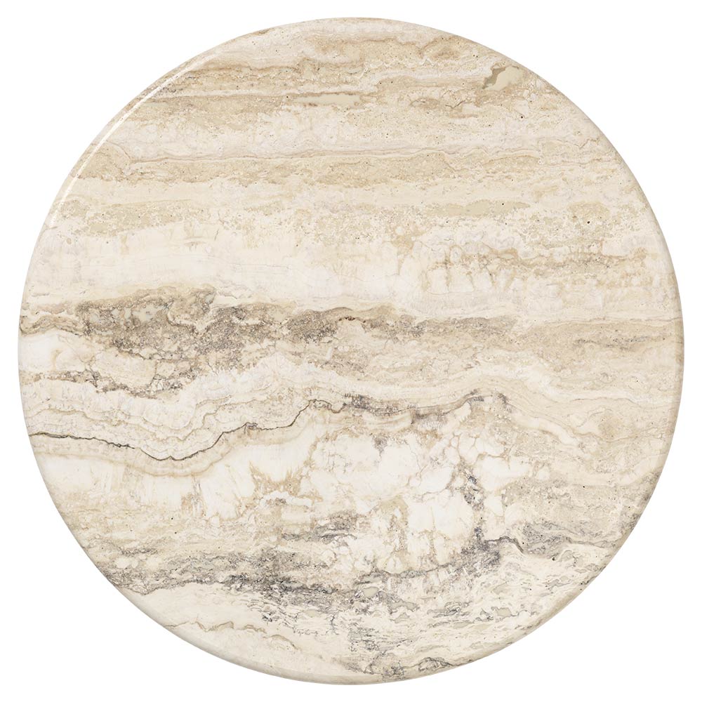 IOI Round Small Coffee Table - Rippled Beige Travertine, Chrome Base - Image 2