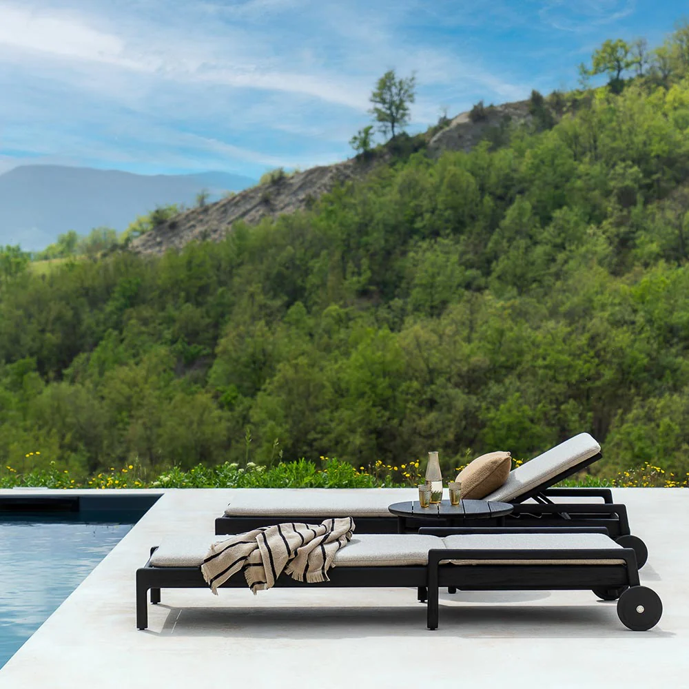Jack Outdoor Adjustable Lounger - Teak, Burgundy - Image 11