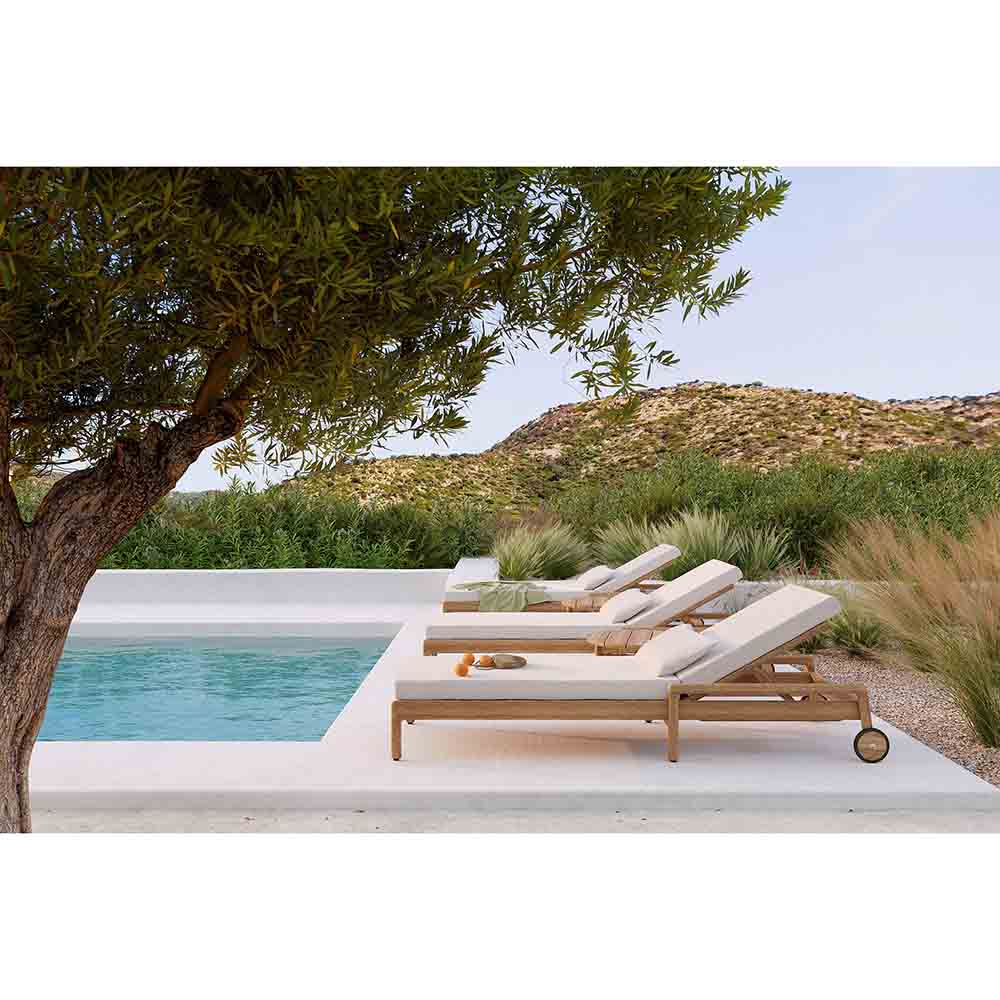 Jack Outdoor Adjustable Lounger - Teak, Burgundy - Image 6