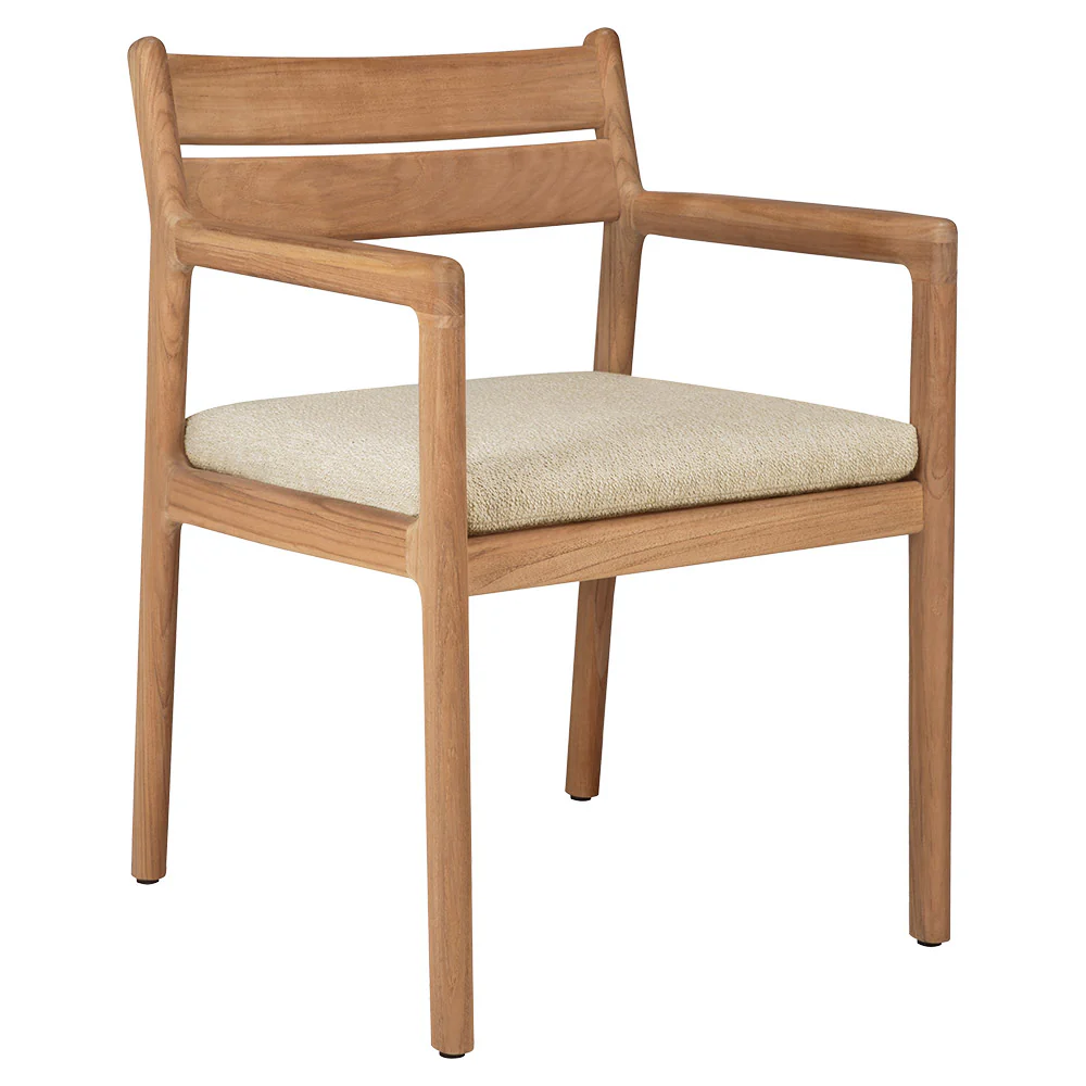 Jack Outdoor Dining Chair with Armrest - Teak, Natural Cushion