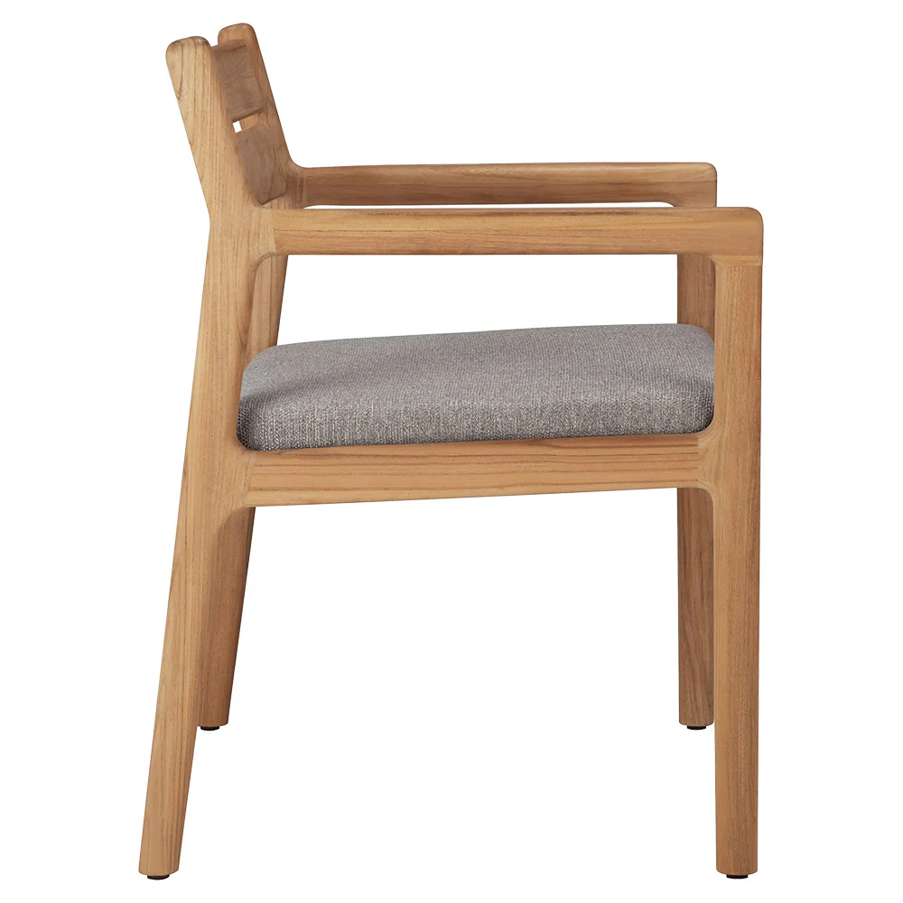 Jack Outdoor Dining Chair with Armrest - Teak, Mocha Cushion - Image 3