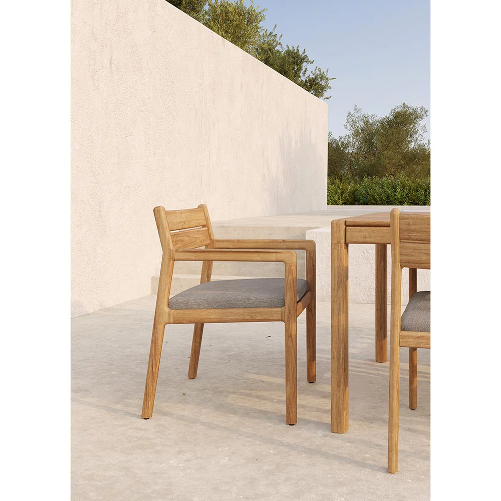 Jack Outdoor Dining Chair with Armrest - Teak, Mocha Cushion - Image 6
