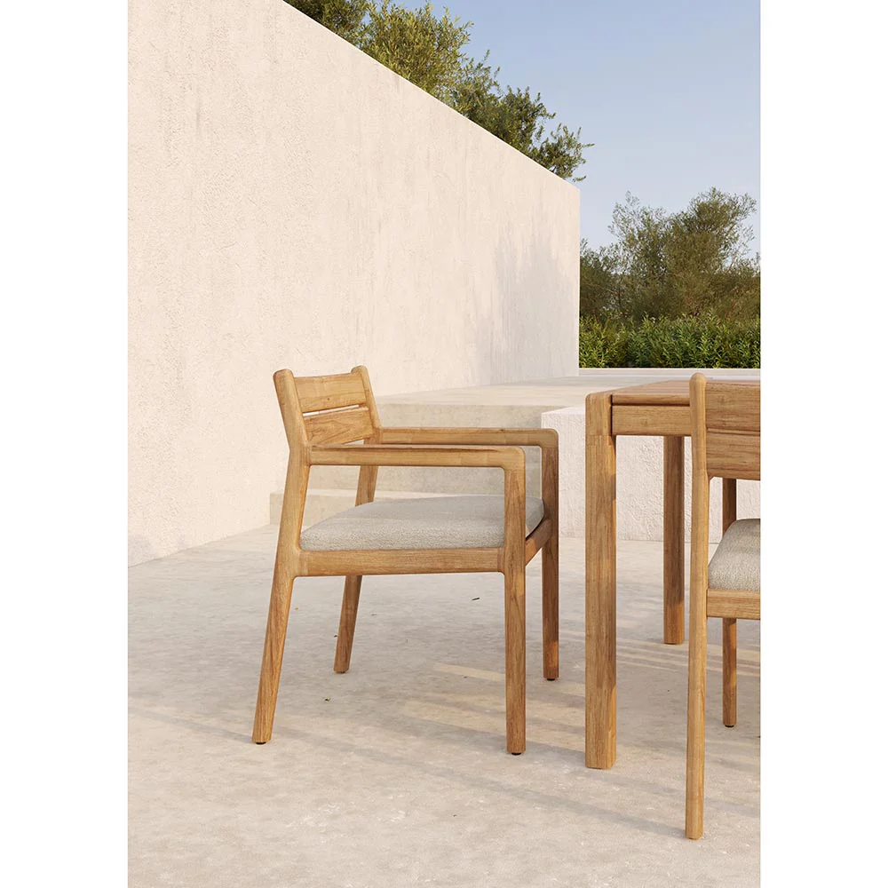 Jack Outdoor Dining Chair with Armrest - Teak, Natural Cushion - Image 6