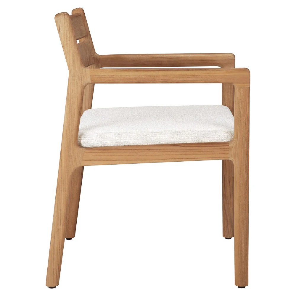 Jack Outdoor Dining Chair with Armrest - Teak, Off White Cushion - Image 3