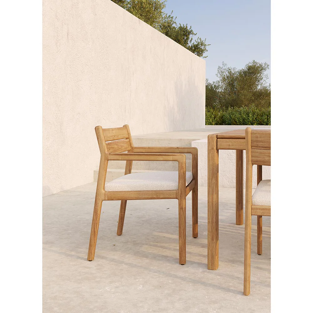 Jack Outdoor Dining Chair with Armrest - Teak, Off White Cushion - Image 7