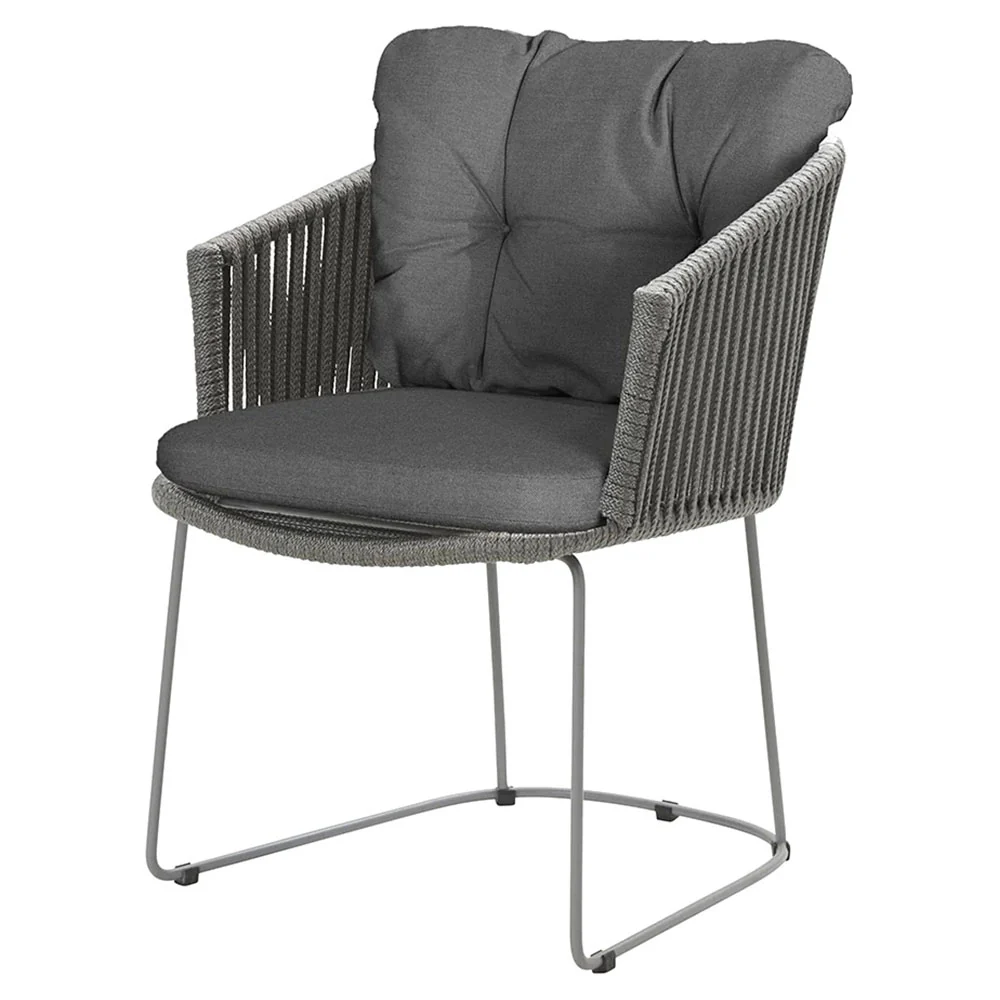 Moments Outdoor Chair - Gray Natte Cushions With Buttons, Gray Rope Frame
