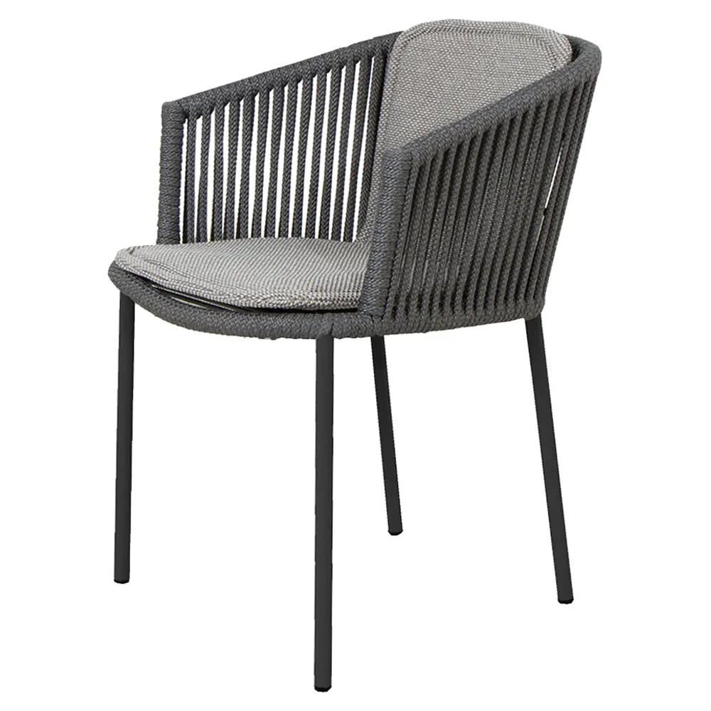 Moments Outdoor Stackable Chair - Light Gray Focus Cushions, Dark Gray Rope Frame