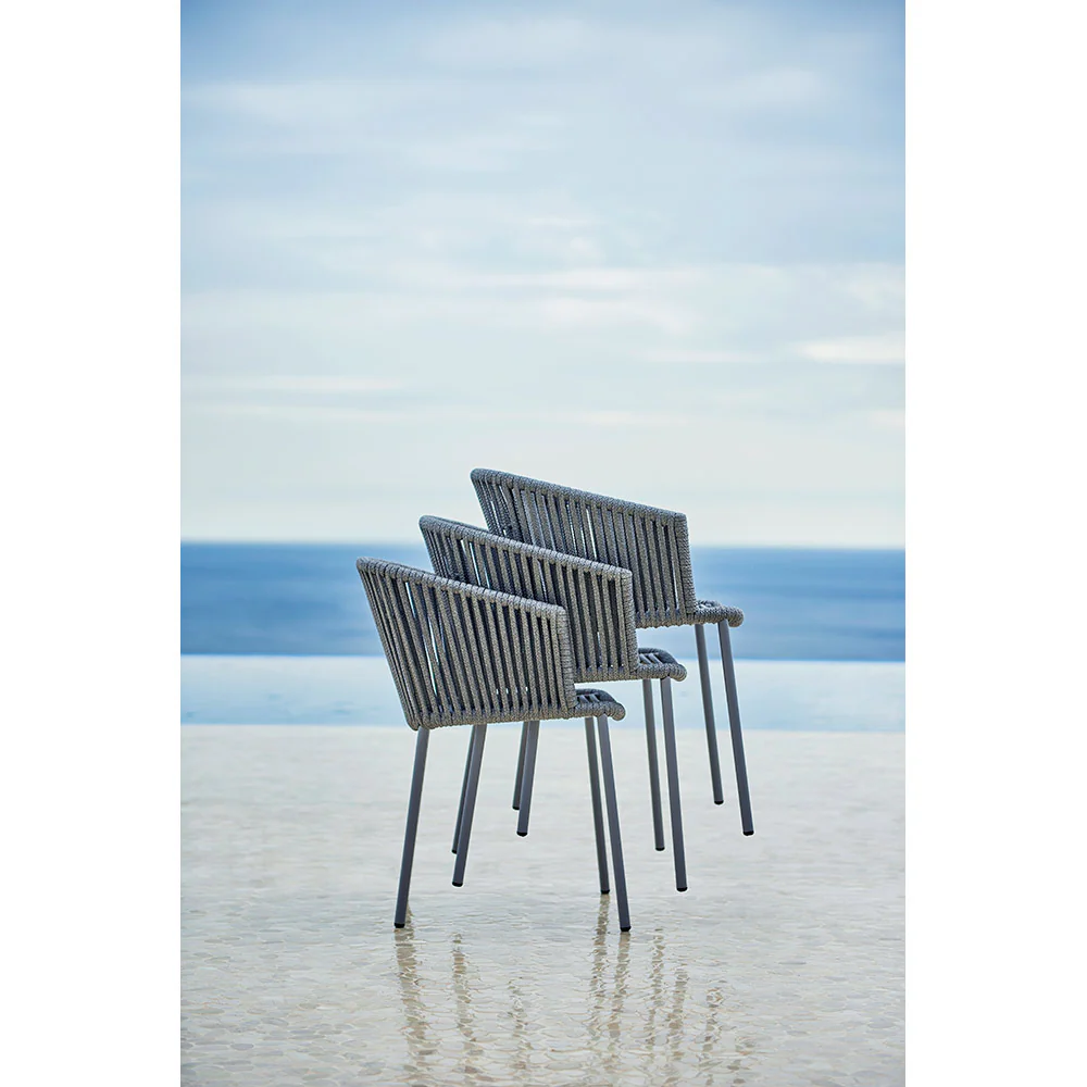 Moments Outdoor Stackable Chair - Taupe Seat Cushion, Gray Rope Frame - Image 6