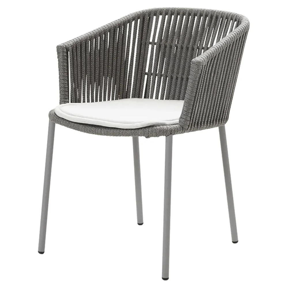 Moments Outdoor Stackable Chair - White Seat Cushion, Gray Rope Frame
