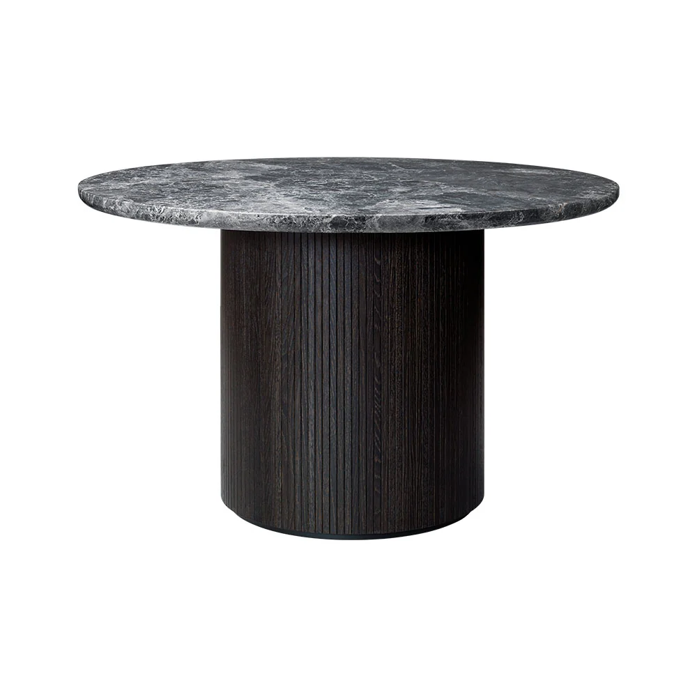 Moon Round Dining Table - Gray Marble Top, Black/Brown Base - Image 2
