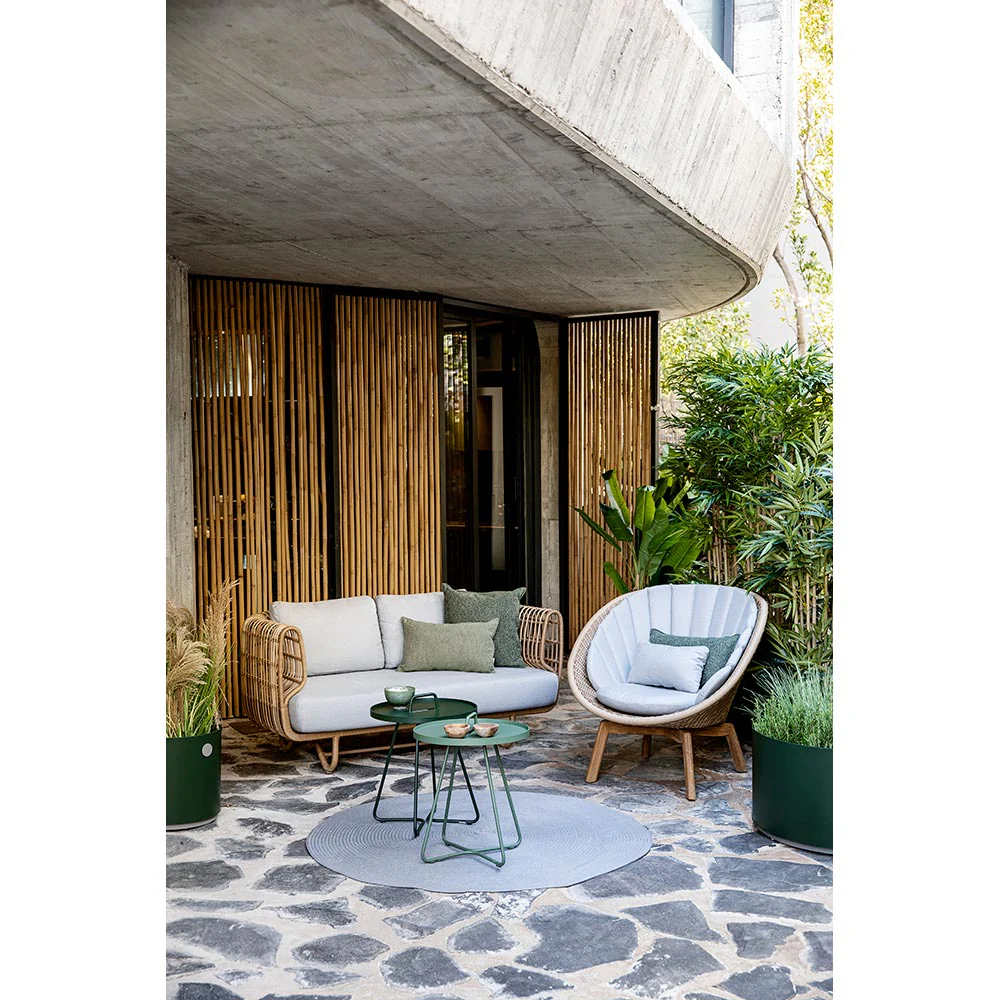 Nest Outdoor 2 Seater Sofa - White Cushions, White Weave Frame - Image 2