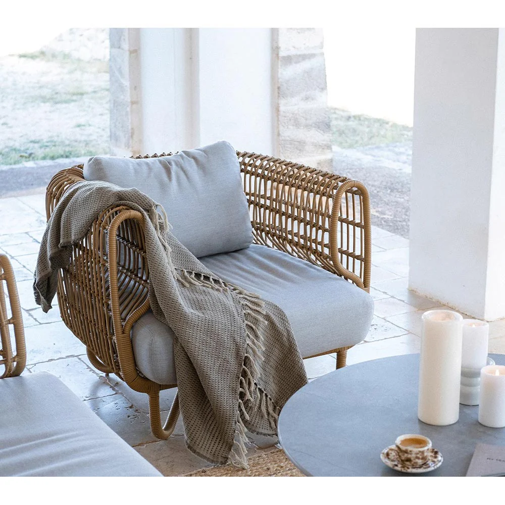 Nest Outdoor Lounge Chair - Light Gray Cushions, Natural Weave Frame - Image 6