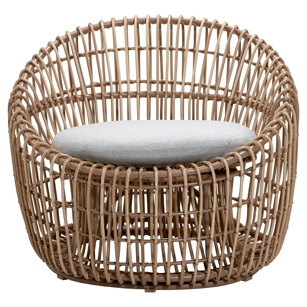 Nest Outdoor Round Chair - Light Gray Cushions, Natural Weave Frame - Image 2
