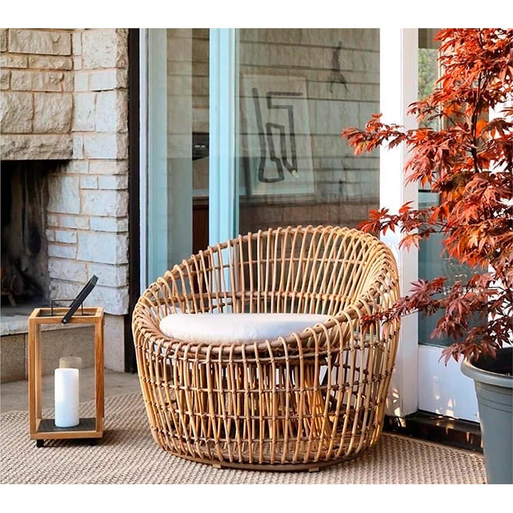 Nest Outdoor Round Chair - Light Gray Cushions, Natural Weave Frame - Image 9