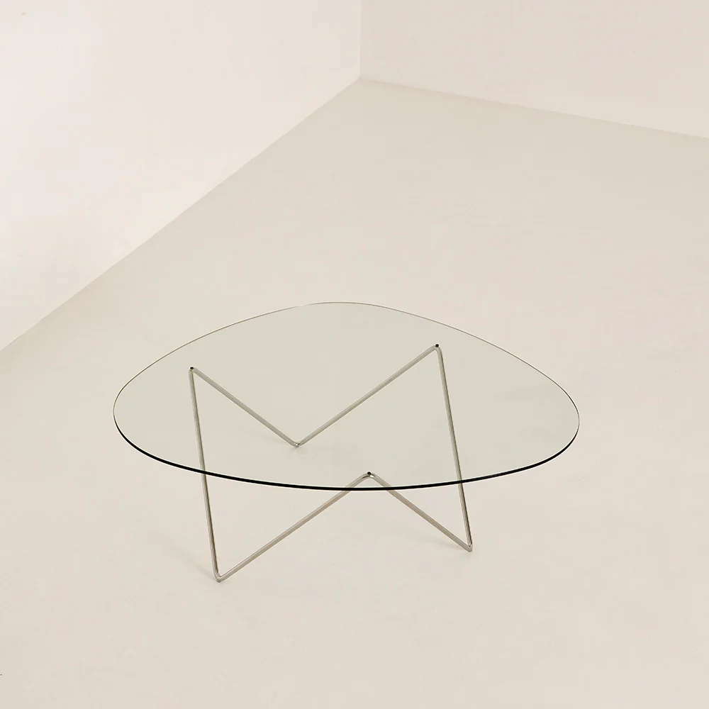 Pedrera Coffee Table - Transparent Glass, Chrome Base - Image 2