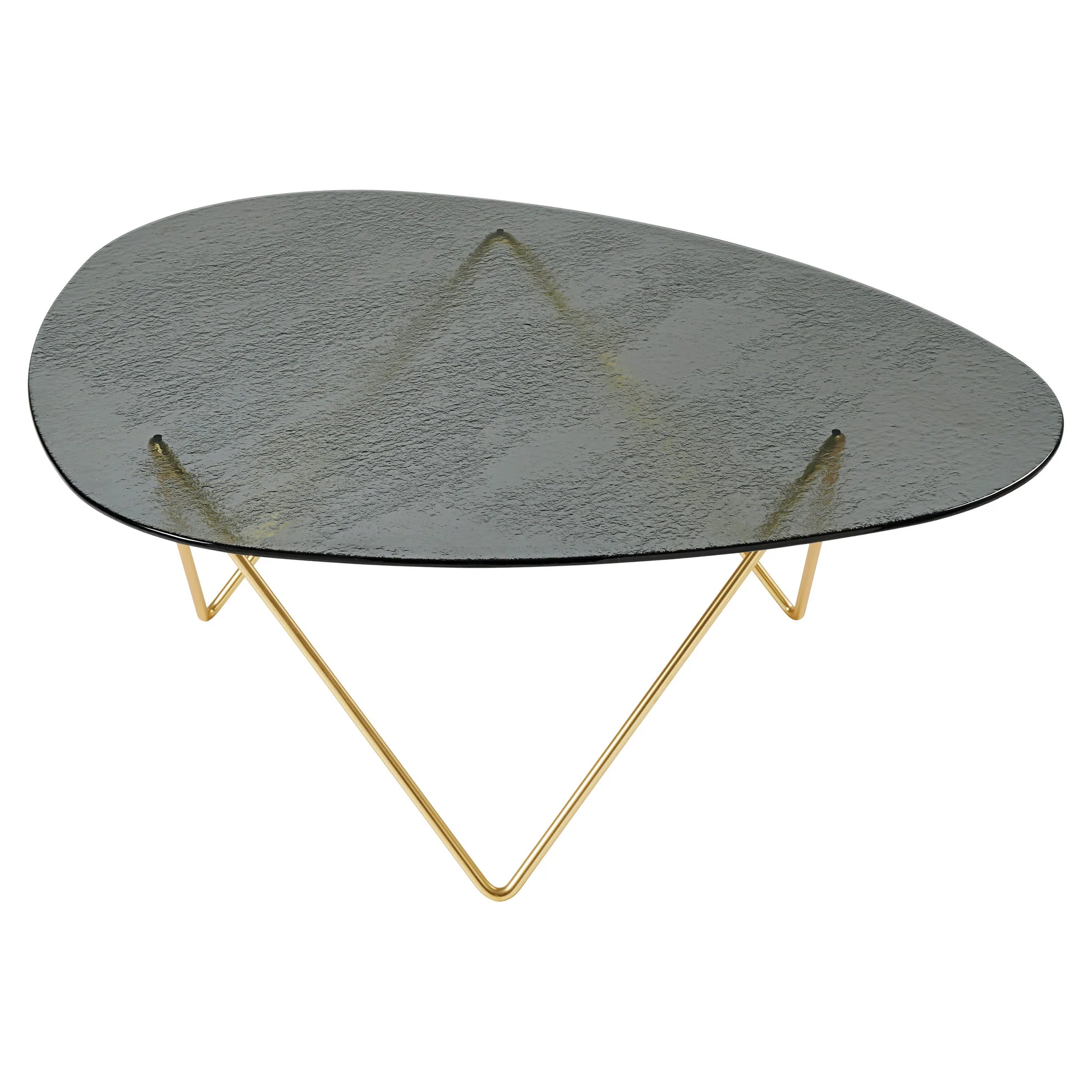 Pedrera Coffee Table - Smoke Structured Glass, Brass Base
