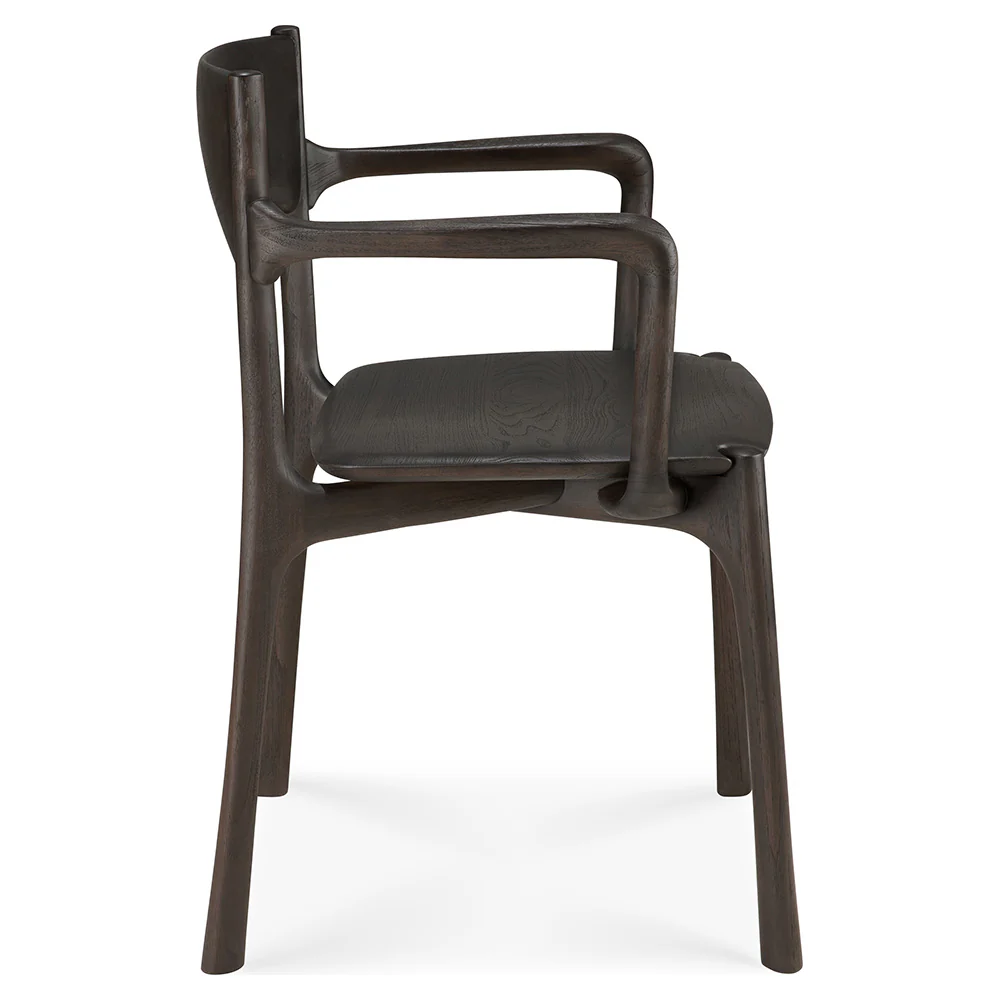 PI Dining Chair with Armrest - Dark Brown Teak - Image 3