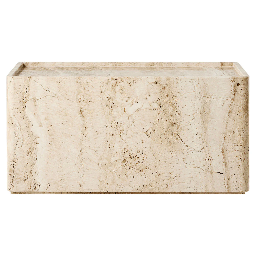 Pietra Rectangular Side Table - Neutral White Travertine - Image 2