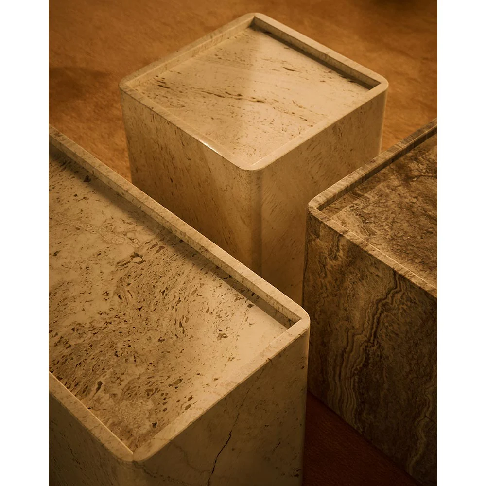Pietra Rectangular Side Table - Neutral White Travertine - Image 7