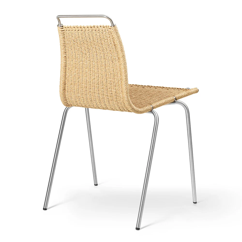 PK1 Dining Chair - Natural Paper Cord, Stainless Steel - Image 3
