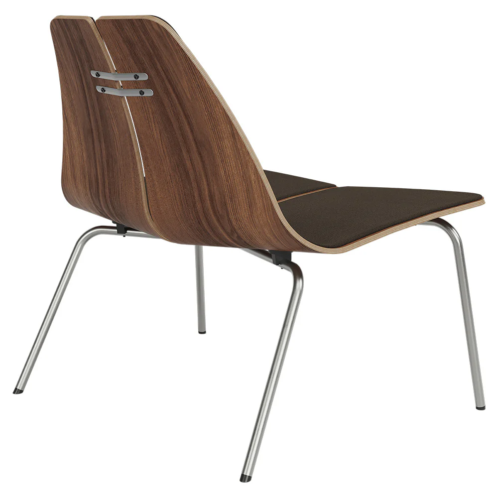 PK23 Front Upholstered Lounge Chair - Walnut Shell, Chrome Base - Image 3