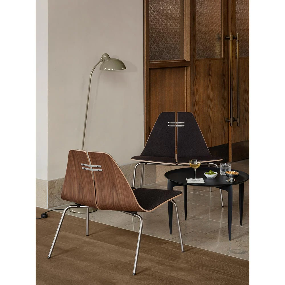 PK23 Front Upholstered Lounge Chair - Walnut Shell, Chrome Base - Image 8
