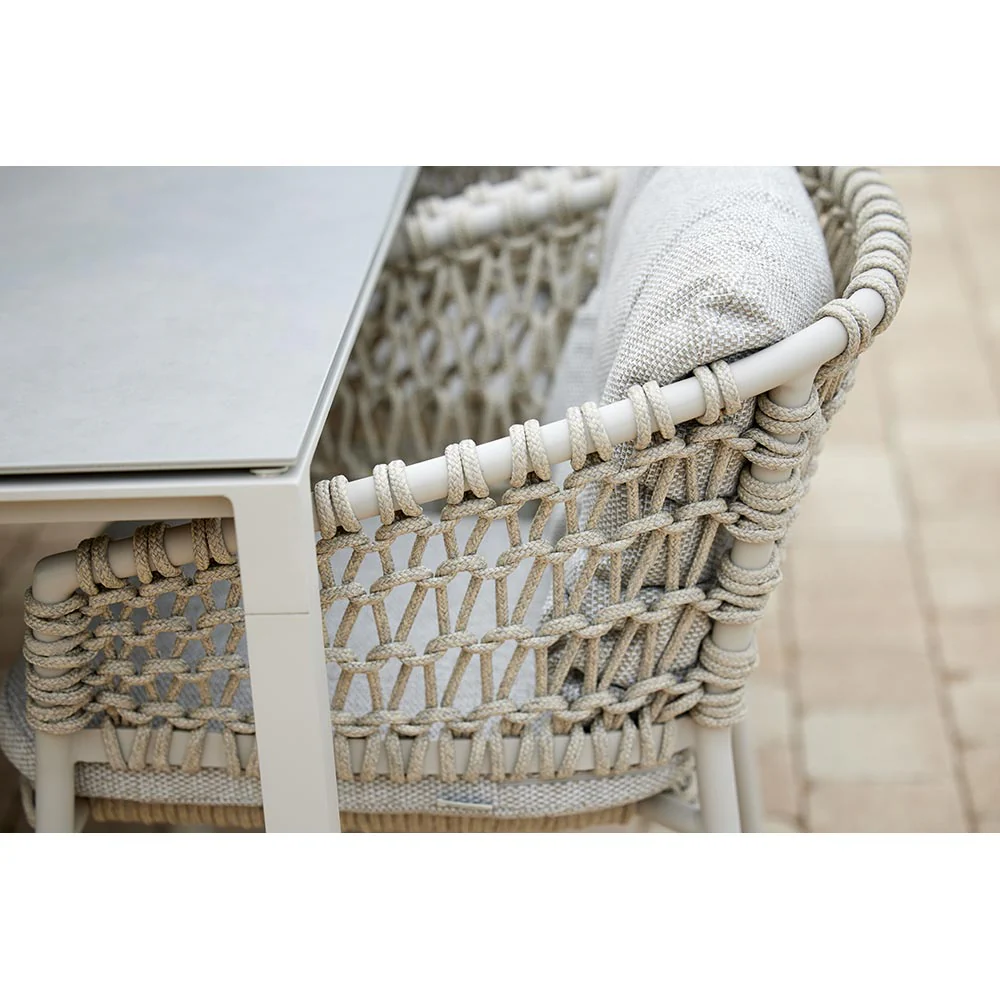 Pure Square Dining Table - Toscana Sand Ceramic Top, Light Gray Aluminum Base - Image 3
