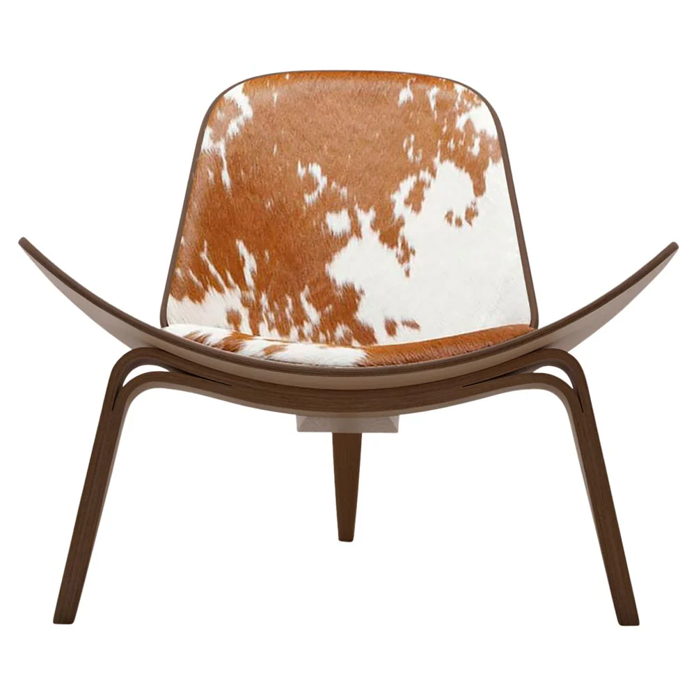 CH07 Shell Chair -  Brown/White Cowhide, Walnut