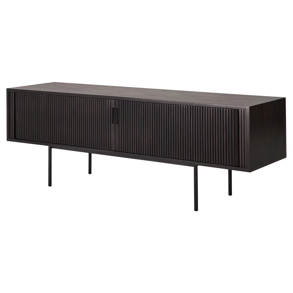 Roller Max 64"W Media Cabinet - 2 Sliding Doors, Off Black Teak