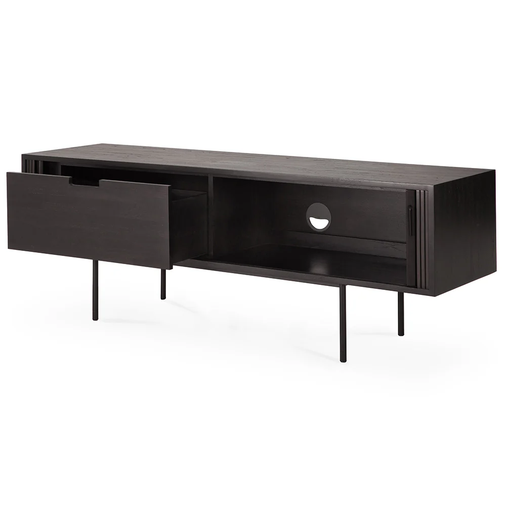 Roller Max 64"W Media Cabinet - 2 Sliding Doors, Off Black Teak - Image 3