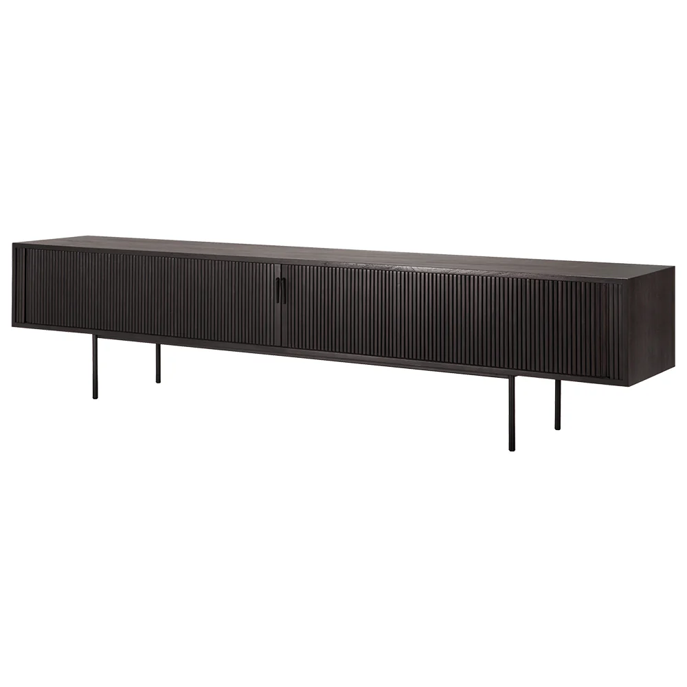 Roller Max 95.5"W Media Cabinet - 2 Sliding Doors, Off Black Teak