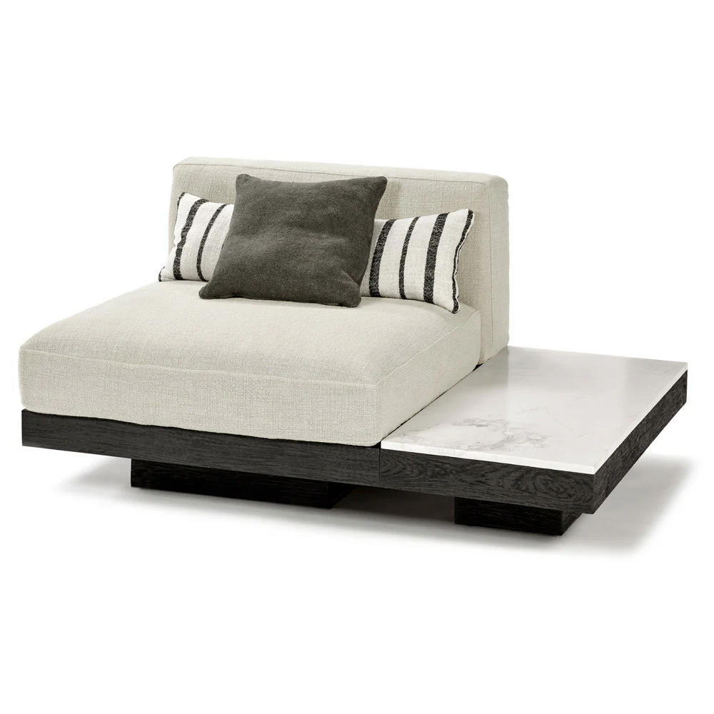 Rudolph 1 Seater Bench - Beige Cushions, Black Oak Base - Image 6