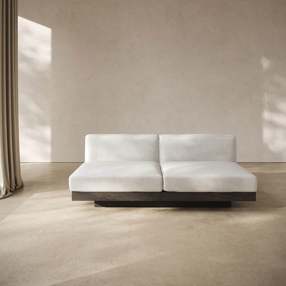 Rudolph 2 Seater Bench Sofa - Off White Cushions, Black Oak Base - Image 5