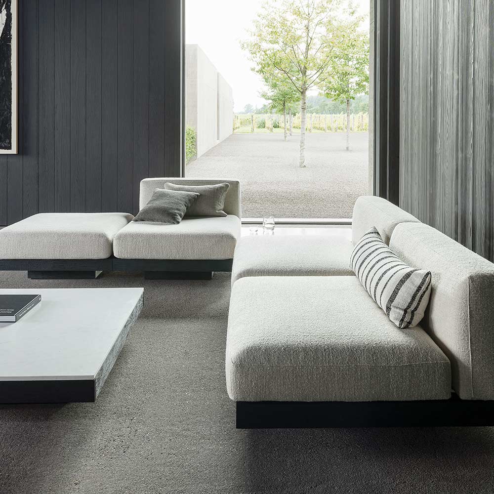 Rudolph 2 Seater Bench Sofa - Off White Cushions, Black Oak Base - Image 6
