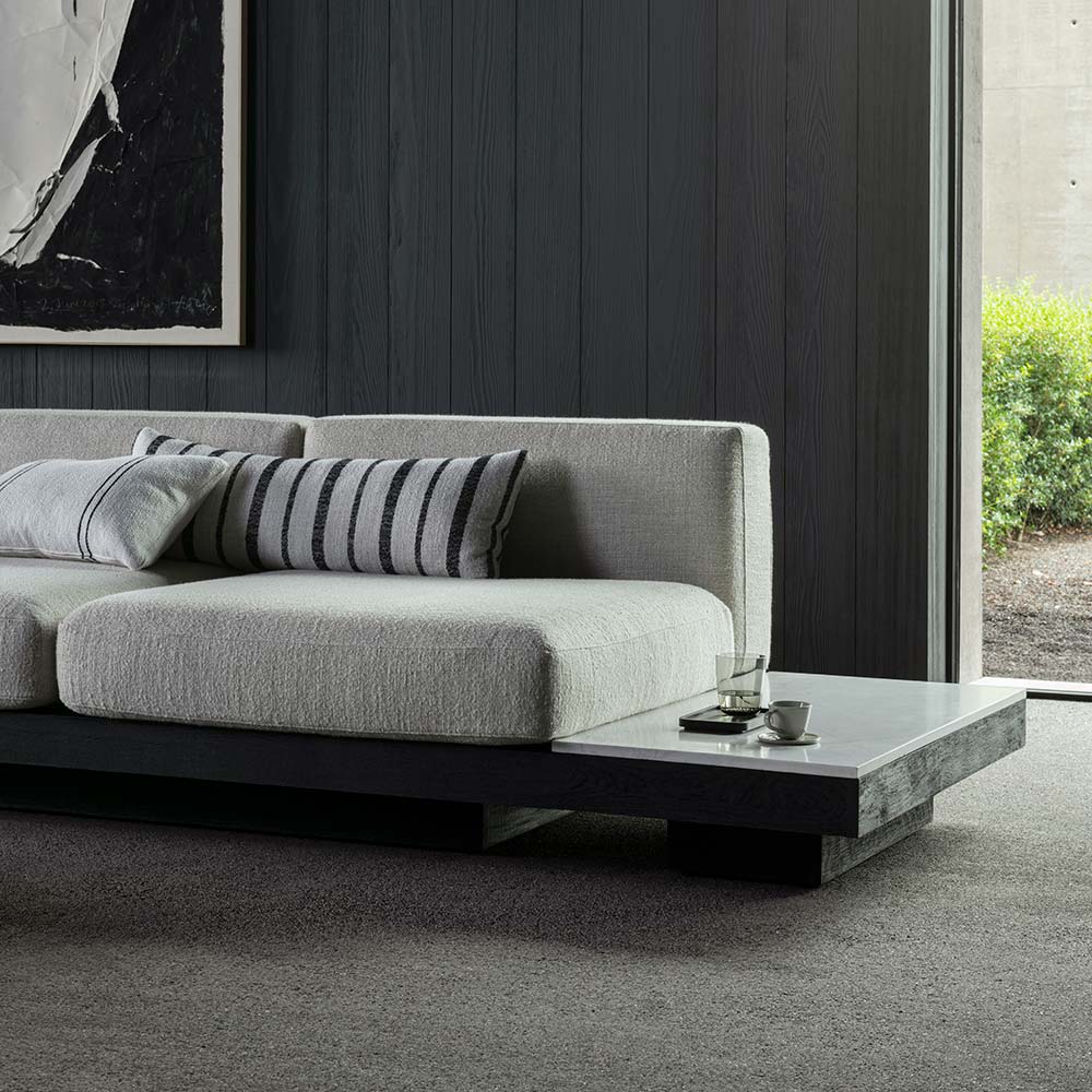 Rudolph 2 Seater Bench Sofa - Off White Cushions, Black Oak Base - Image 7