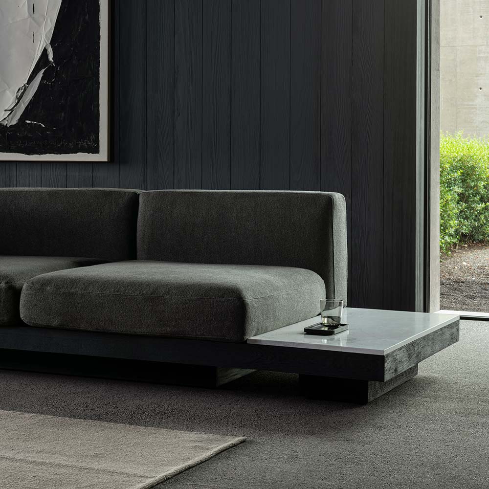 Rudolph 2 Seater Bench Sofa - Smoke Cushions, Black Oak Base - Image 10