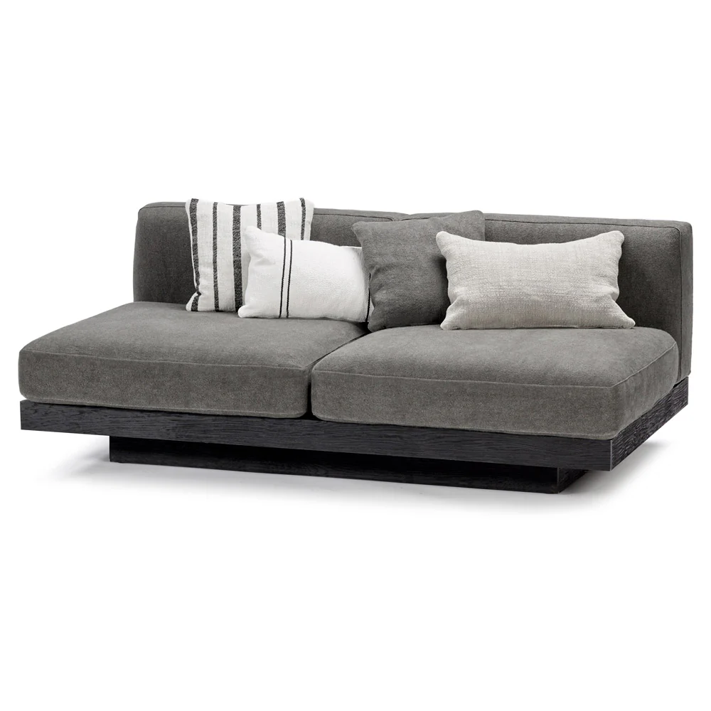 Rudolph 2 Seater Bench Sofa - Smoke Cushions, Black Oak Base - Image 5