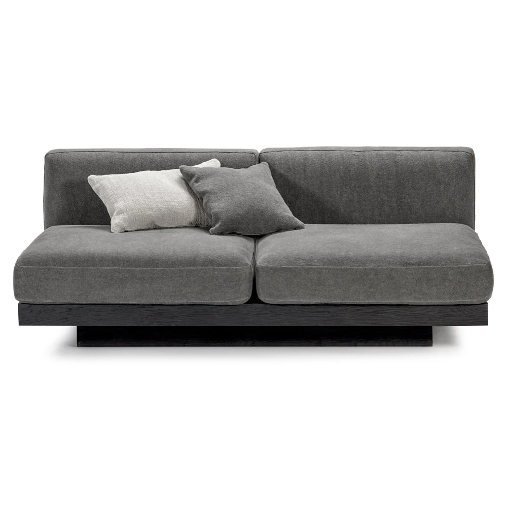 Rudolph 2 Seater Bench Sofa - Smoke Cushions, Black Oak Base - Image 6