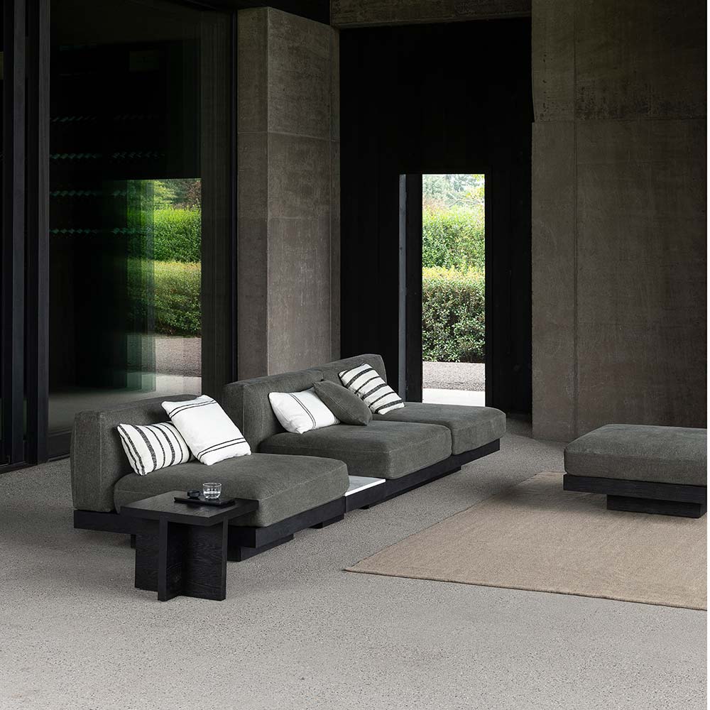 Rudolph 2 Seater Bench Sofa - Smoke Cushions, Black Oak Base - Image 9