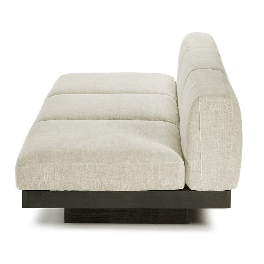 Rudolph 3 Seater Bench Sofa - Beige Cushions, Black Oak Base - Image 3